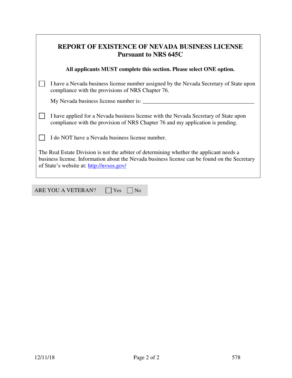 Form 578 Application for Renewal of the Inspector of Structure Certificate - Nevada, Page 2