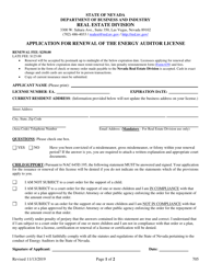 Form 705 &quot;Application for Renewal of the Energy Auditor License&quot; - Nevada