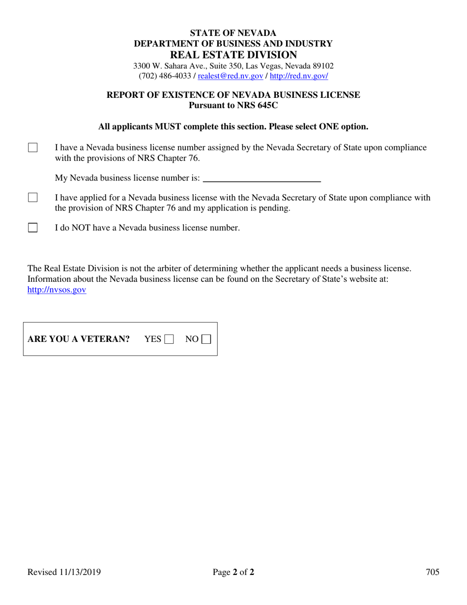 Form 705 Application for Renewal of the Energy Auditor License - Nevada, Page 2