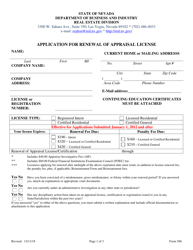 Form 586 Application for Renewal of Appraisal License - Nevada