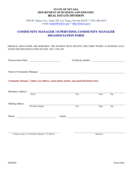 Document preview: Form 634A Community Manager / Supervising Community Manager Disassociation Form - Nevada