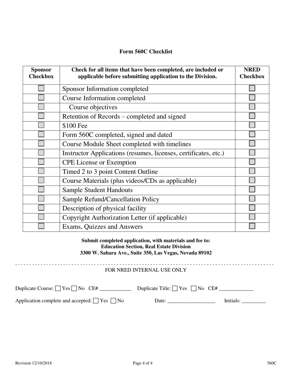 Form 560C Real Estate Property Manager Permit Pre-licensing Education Application for Classroom Offerings - Nevada, Page 4