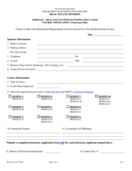 Form 613 Real Estate Post Licensing Education Application for Classroom Offerings - Nevada