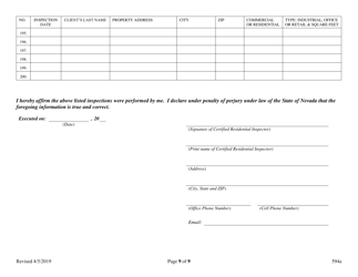 Form 594A Inspector of Structures Inspection Log for Certified General - Nevada, Page 9