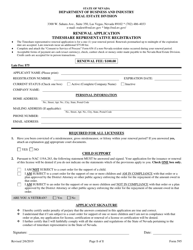 Document preview: Form 595 Timeshare Registered Representative Application for Renewal - Nevada