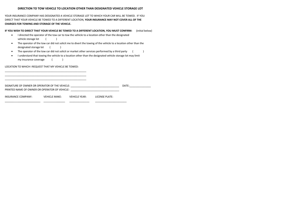 Direction to Tow Vehicle to Location Other Than Designated Vehicle Storage Lot - Nevada, Page 1