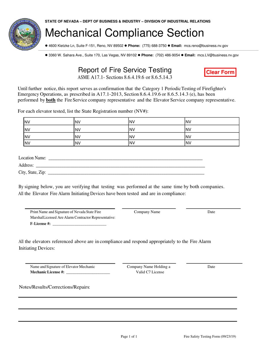 Report of Fire Service Testing - Nevada, Page 1
