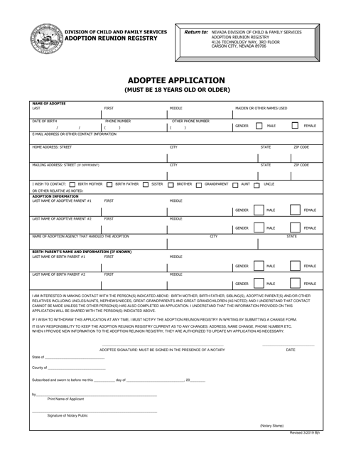 Adoptee Application - Nevada Download Pdf