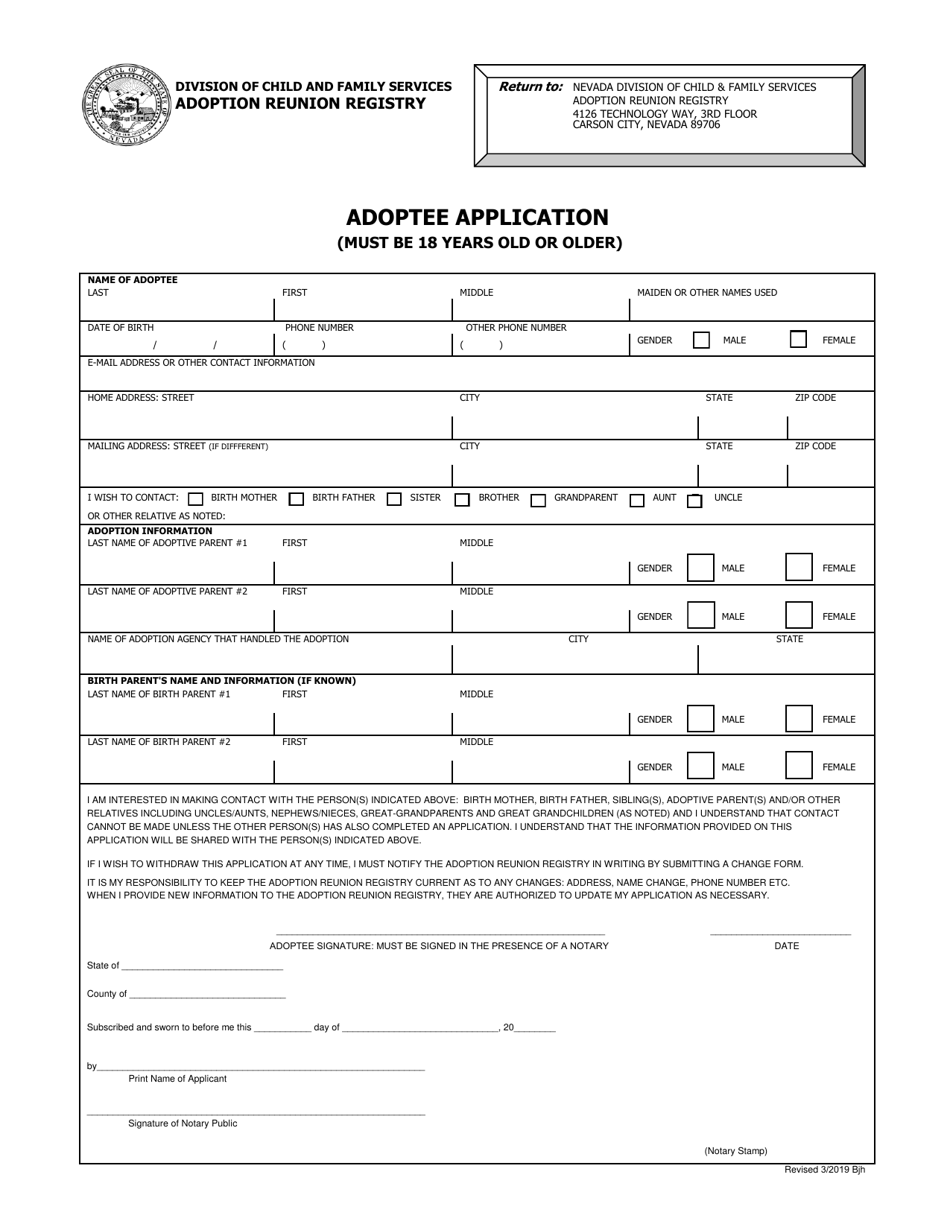 Adoptee Application - Nevada, Page 1