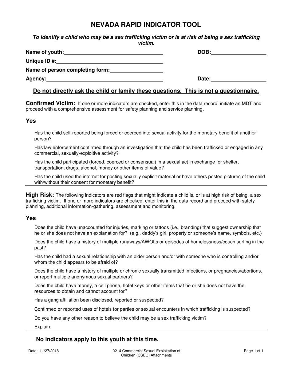 Nevada Rapid Indicator Tool - Nevada, Page 1