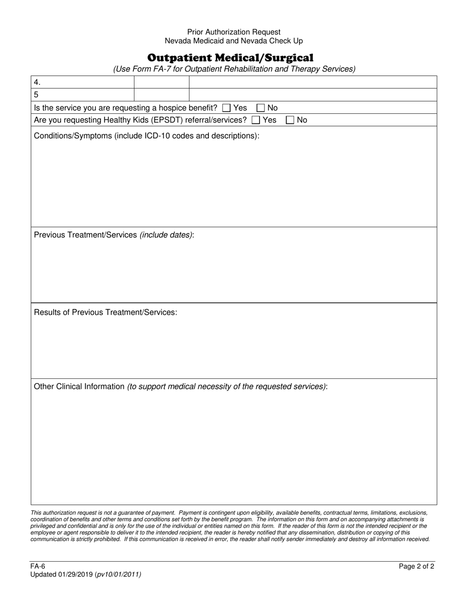 Form FA-6 Outpatient Medical / Surgical - Nevada, Page 2