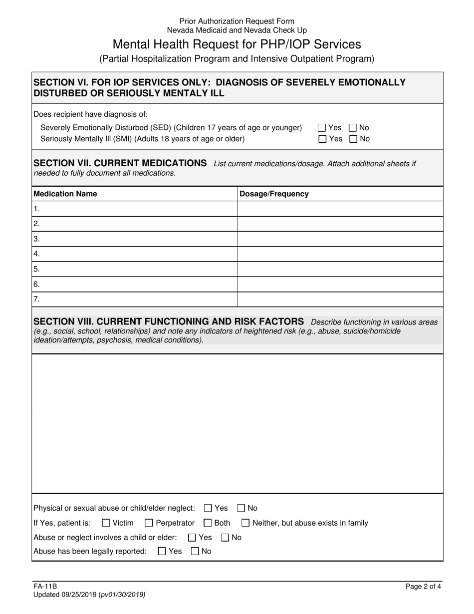 Form FA-11B Mental Health Request for Php / Iop Services (Partial Hospitalization Program and Intensive Outpatient Program) - Nevada, Page 2