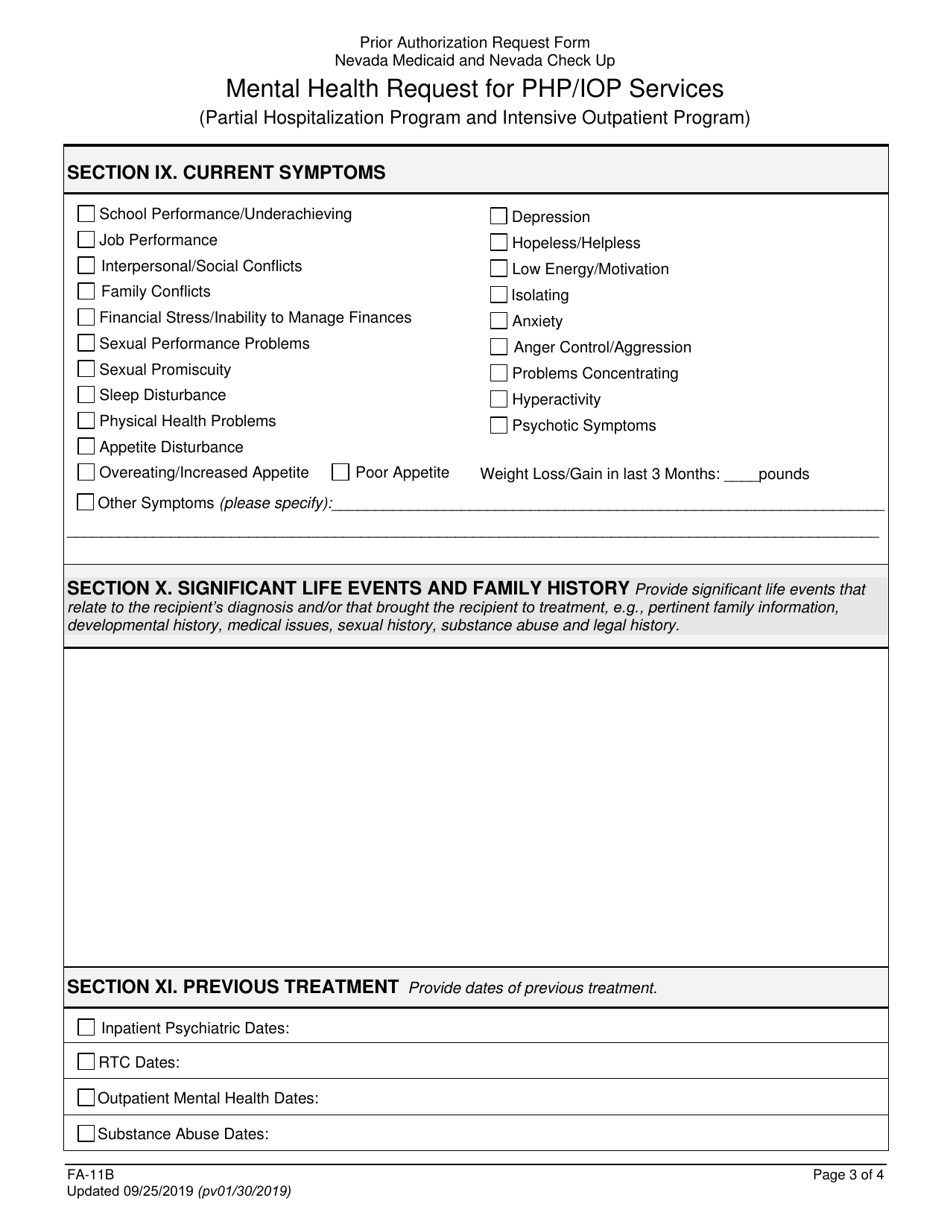 Form FA-11B Mental Health Request for Php / Iop Services (Partial Hospitalization Program and Intensive Outpatient Program) - Nevada, Page 3