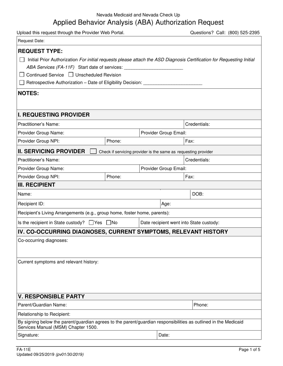 Form FA-11E - Fill Out, Sign Online and Download Fillable PDF, Nevada ...