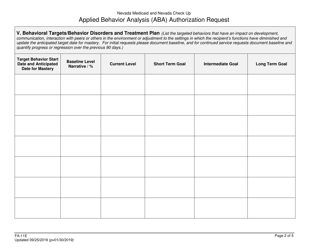 Form FA-11E Applied Behavior Analysis (Aba) Authorization Request - Nevada, Page 2