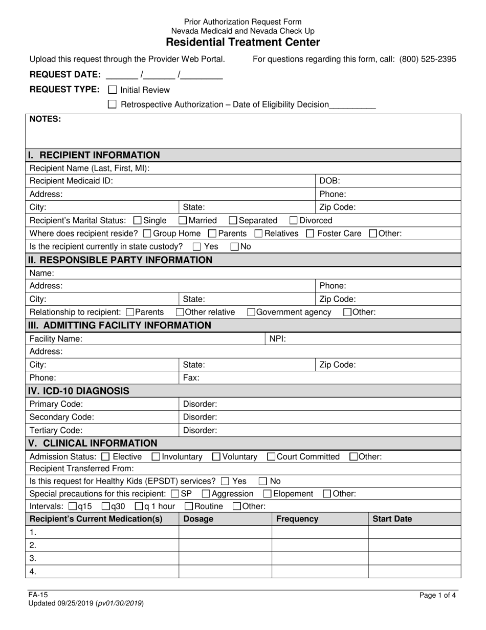 Form FA-15 - Fill Out, Sign Online and Download Fillable PDF, Nevada ...