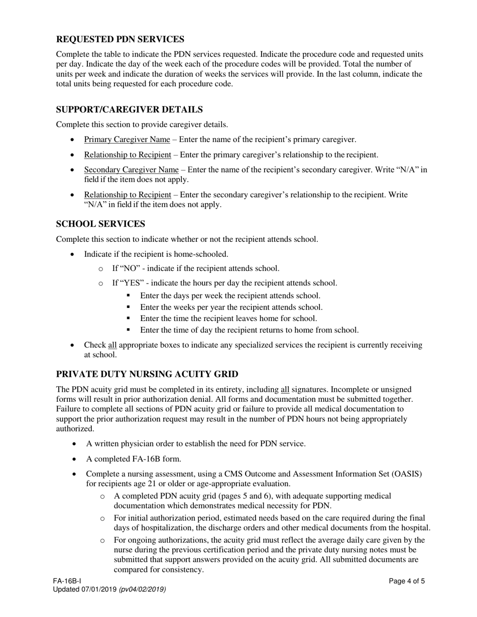 Instructions for Form FA-16B Home Health Agency - Private Duty Nursing (Pdn) Services Only Prior Authorization Request - Nevada, Page 4