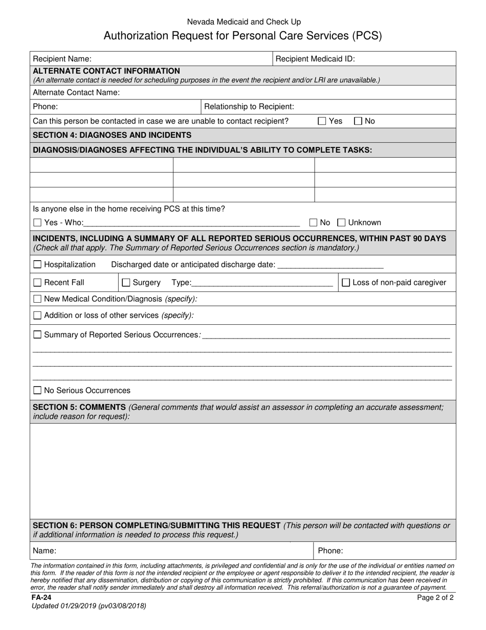 Form FA-24 - Fill Out, Sign Online and Download Fillable PDF, Nevada ...