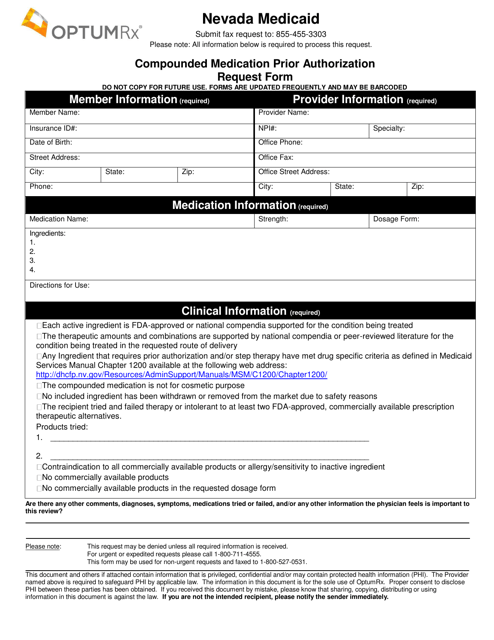 Form FA-150 Compounded Medication Prior Authorization Request Form - Nevada
