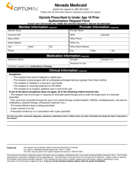 Document preview: Form FA-153 Opioids Prescribed to Under Age 18 Prior Authorization Request Form - Nevada