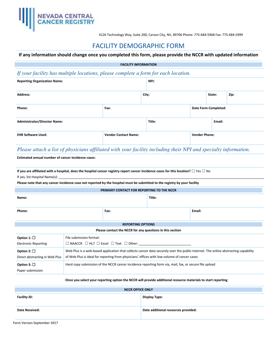 Nevada Facility Demographic Form - Fill Out, Sign Online and Download ...