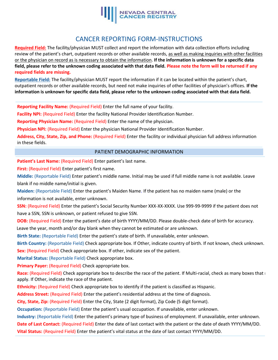 Download Instructions for Cancer Incidence Reporting Form PDF ...