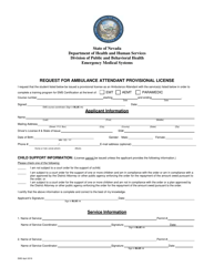 Document preview: Request for Ambulance Attendant Provisional License - Nevada