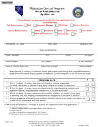 Radiation Control Program Rural Authorization Application - Nevada