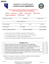 Radiation Control Program Limited License Application - Nevada
