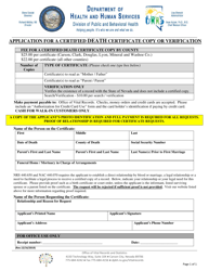 Document preview: Application for a Certified Copy of Death Certificate or Verification - Nevada