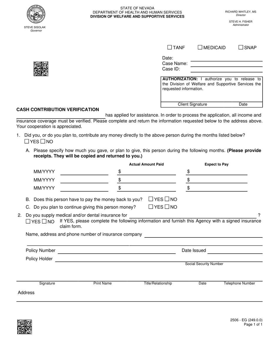 Form 2056-EG Cash Contribution Verification - Nevada, Page 1