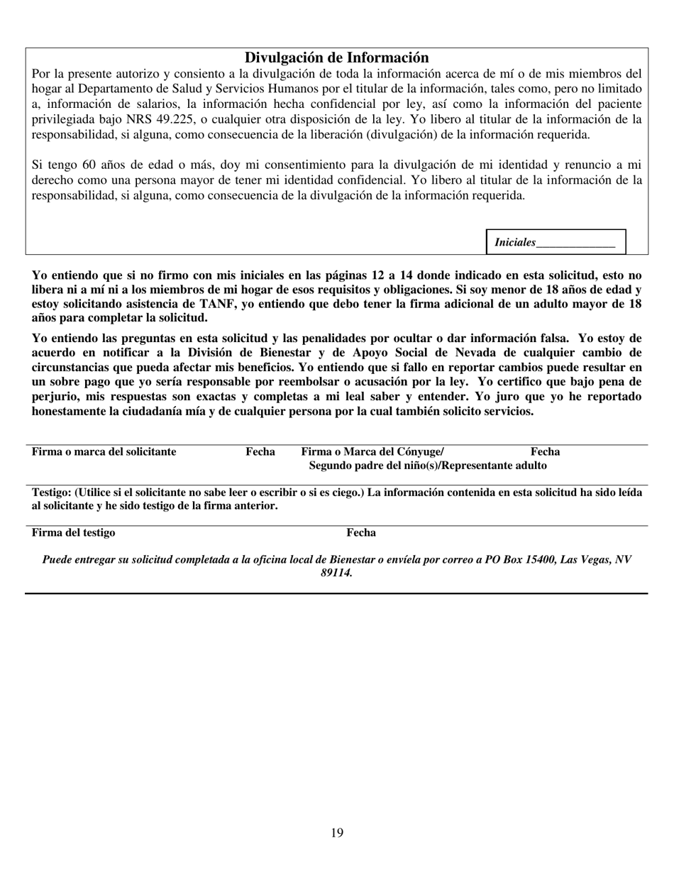Formulario 2993-EGS Solicitud De Asistencia Publica - Nevada (Spanish), Page 19