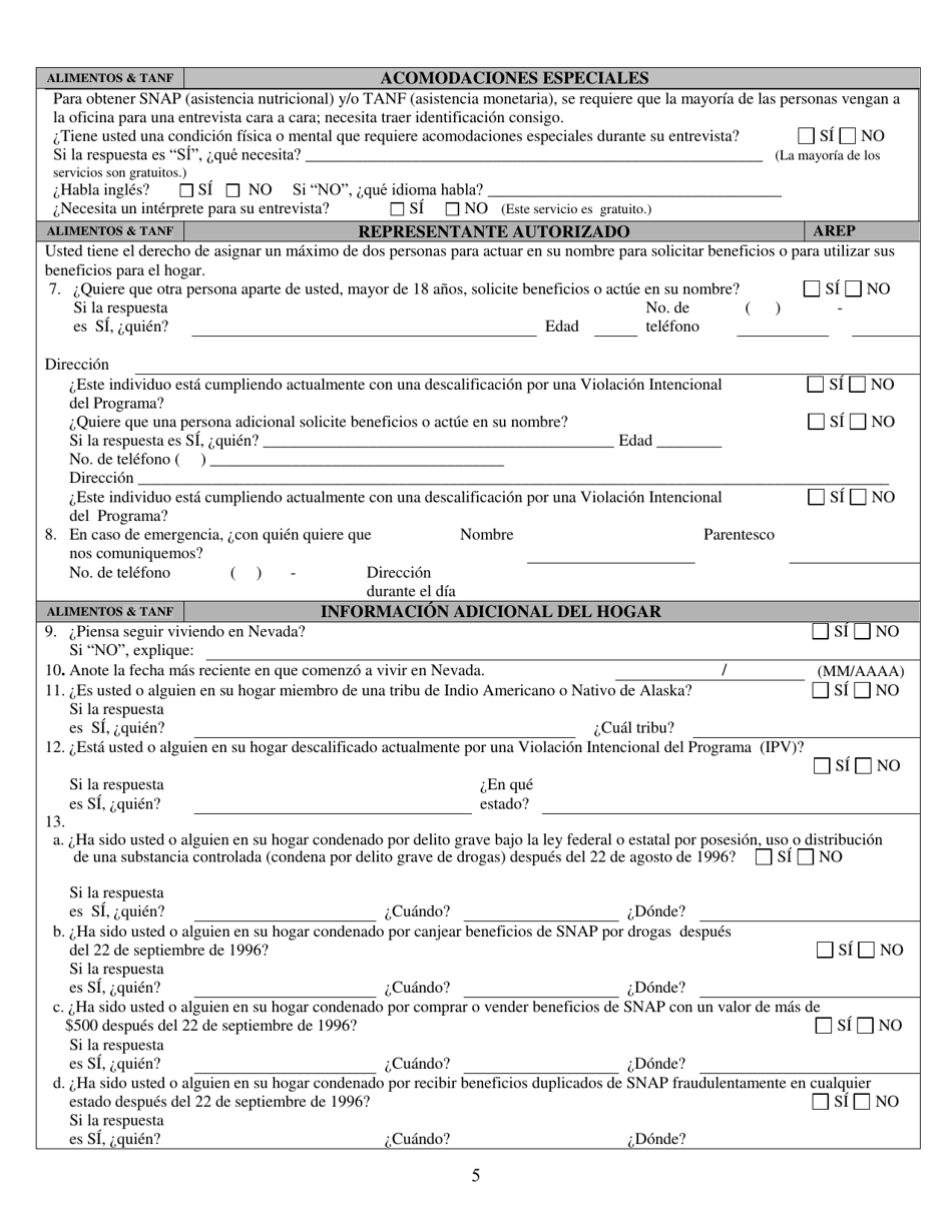 Formulario 2993-EGS Solicitud De Asistencia Publica - Nevada (Spanish), Page 5