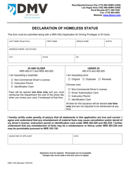 Document preview: Form DMV-128 Declaration of Homeless Status - Nevada