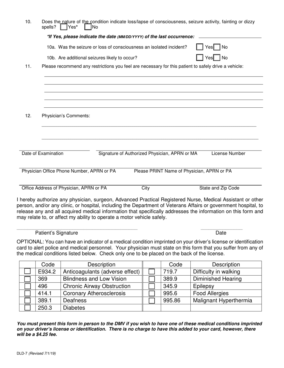 Form DLD-7 Confidential Physicians Report - Nevada, Page 2