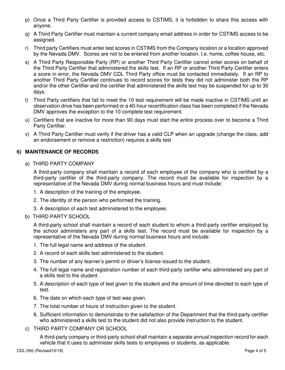 Form CDL-050 Third Party Certifier Agreement - Nevada, Page 4