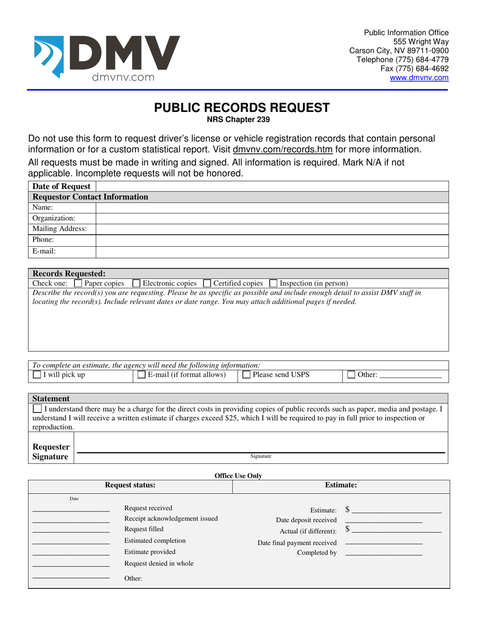 Public Records Request - Nevada, Page 1
