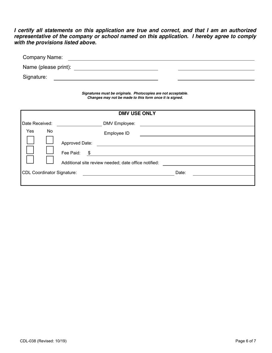 Form CDL-038 Third Party Company  School Renewal Application - Nevada, Page 6