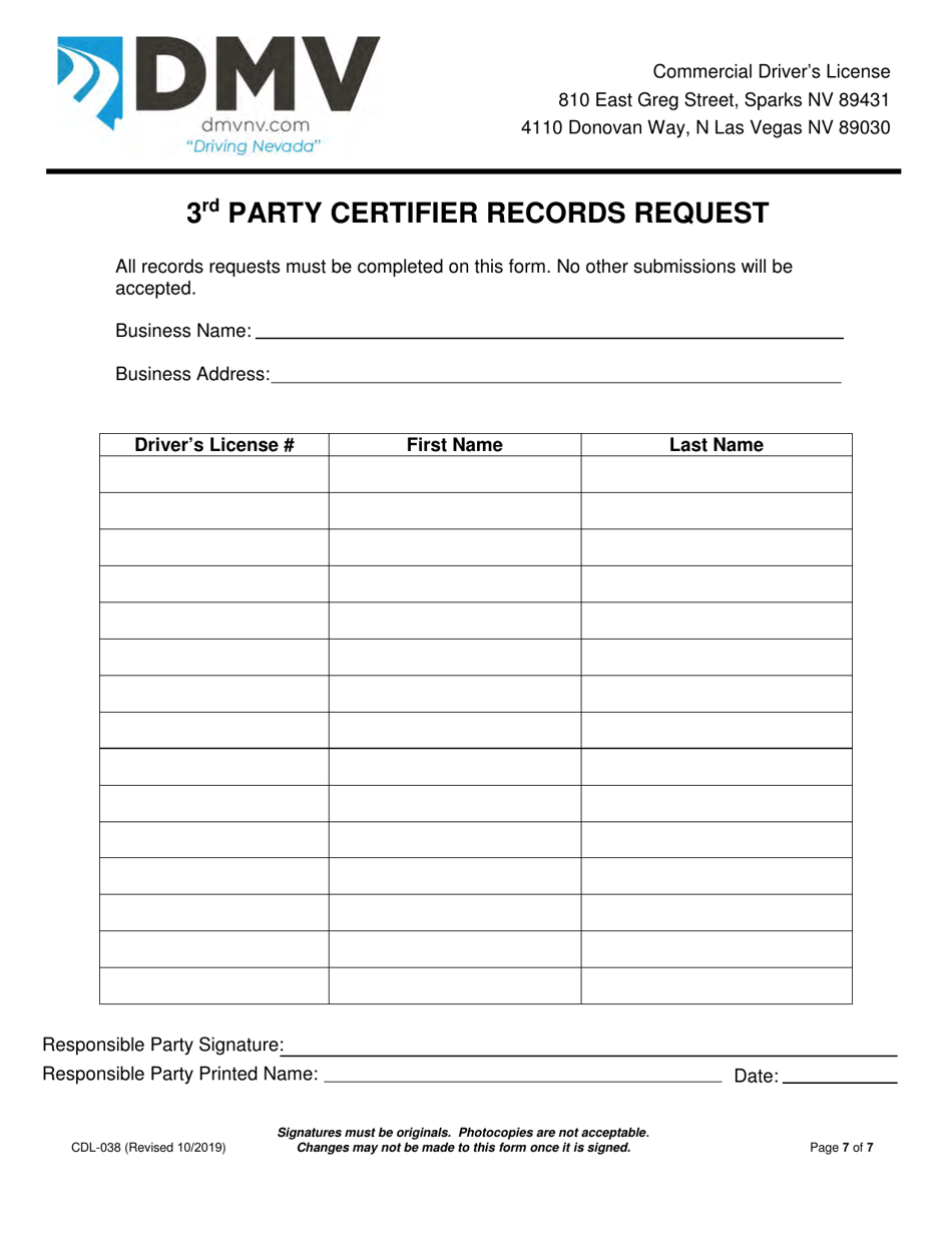 Form CDL-038 Third Party Company  School Renewal Application - Nevada, Page 7