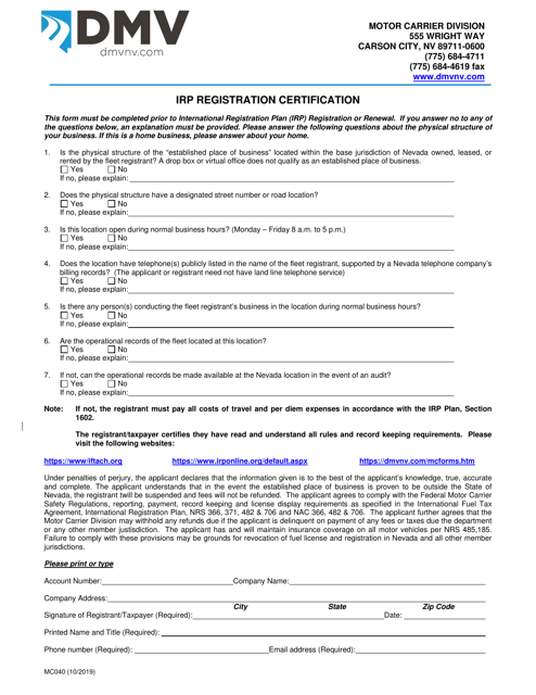 Form MC040 Fill Out Sign Online and Download Fillable PDF Nevada