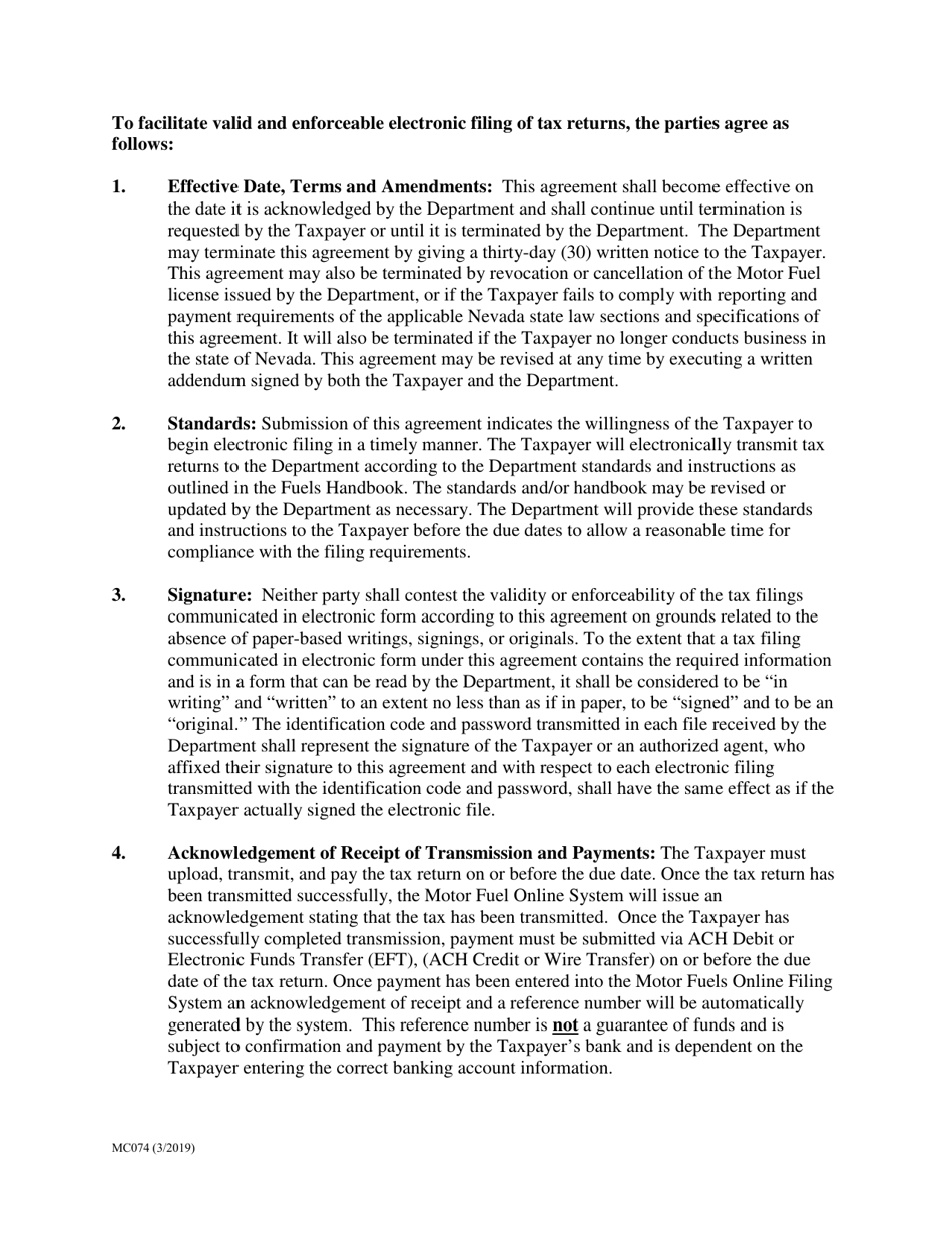Form MC074 Motor Carrier Trading Partner Agreement - Nevada, Page 2