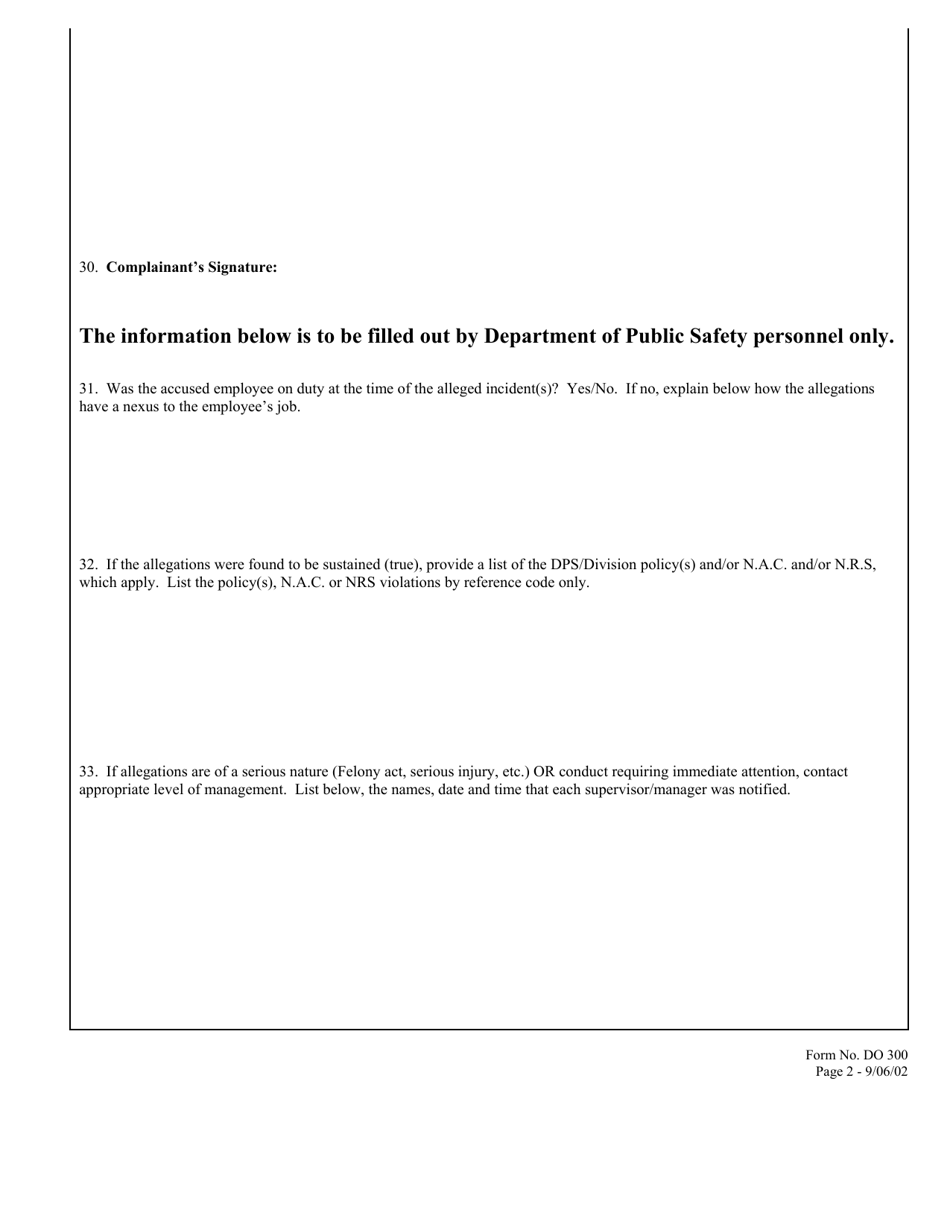 Form DO300 Complaint Acceptance Form - Nevada, Page 2