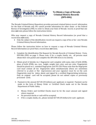 Form DPS-006 Identification File Request for State of Nevada Records of Criminal History Form - Nevada