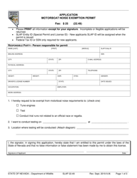 Form SLAP22.49 &quot;Motorboat Noise Exemption Permit Application&quot; - Nevada