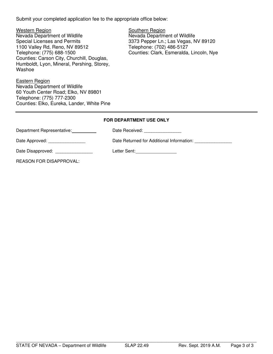 Form SLAP22.49 Motorboat Noise Exemption Permit Application - Nevada, Page 3