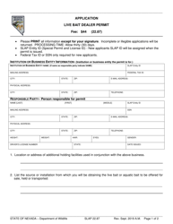 Document preview: Form SLAP22.87 Live Bait Dealer Permit Application - Nevada