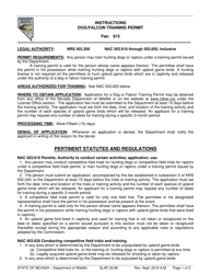 Document preview: Instructions for Dog/Falcon Training Permit Application - Nevada