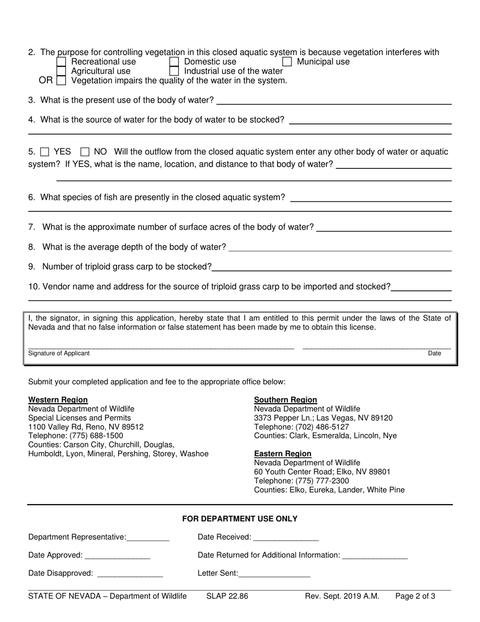 Triploid Grass Carp Stocking Permit Application - Nevada, Page 2