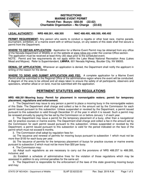 Instructions for Marine Event Permit Application - Nevada Download Pdf