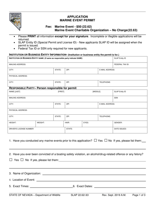 Marine Event Permit Application - Nevada Download Pdf